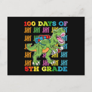 100 Days Of 5th Grade T Rex Dinosaur School Postcard