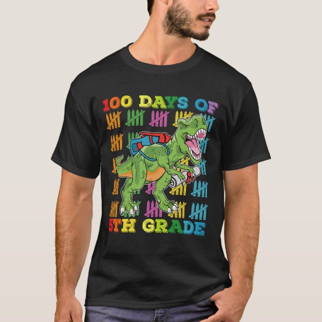 100 Days Of 5th Grade T Rex Dinosaur School T-Shirt (Front)