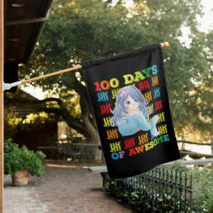 100 Days Of Awesome Mermaid 100th Day Of School House Flag