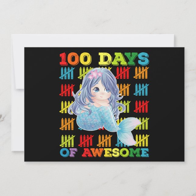 100 Days Of Awesome Mermaid 100th Day Of School Invitation (Front)