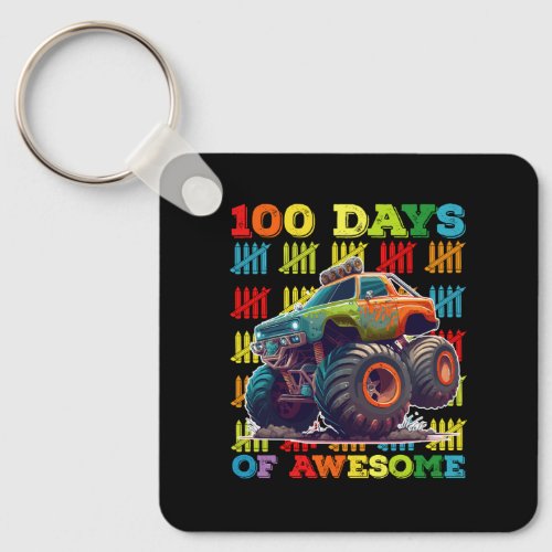 100 Days Of Awesome Monster Truck 100th Day School Keychain