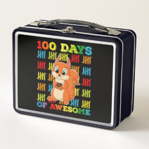 100 Days Of Awesome Squirrel 100th Day Of School Metal Lunch Box