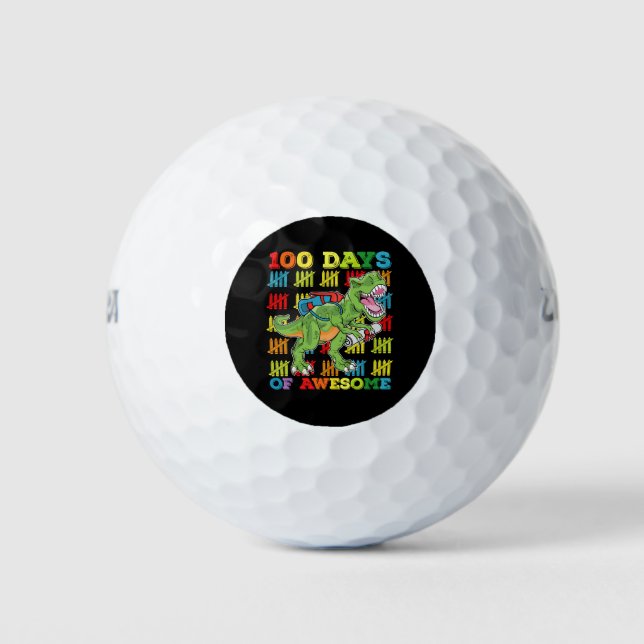 100 Days Of Awesome T Rex Dinosaur 100th School Golf Balls (Front)