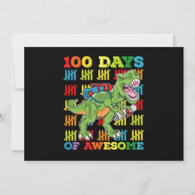 100 Days Of Awesome T Rex Dinosaur 100th School Invitation (Front)