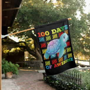 100 Days Of Awesome Turtle 100th Day Of School House Flag