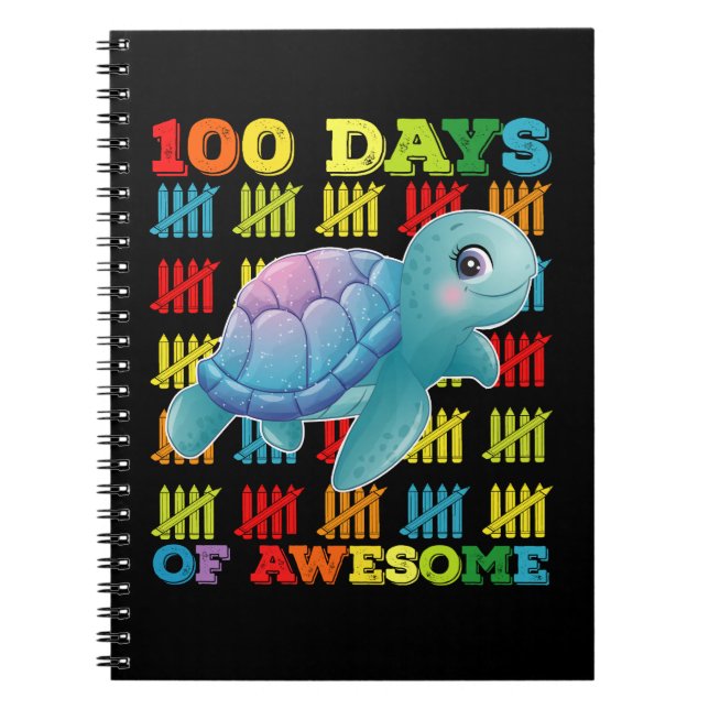 100 Days Of Awesome Turtle 100th Day Of School Notebook (Front)