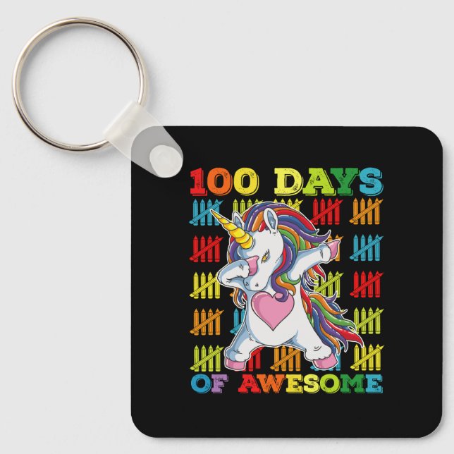 100 Days Of Awesome Unicorn 100th Day Of School Keychain (Front)