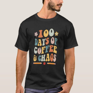 100 Days Of Coffee And Chaos Retro Cute 100th Day T-Shirt