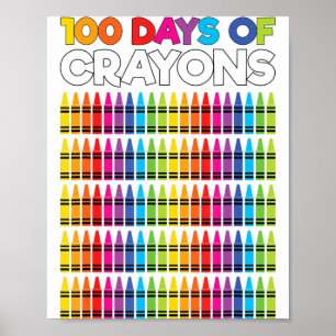 100 Days Of Crayons Shirt For Girls Kids 100th Day Poster
