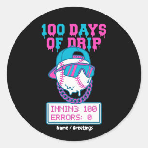 100 Days of Drip 0 Errors Baseball School Swag Classic Round Sticker