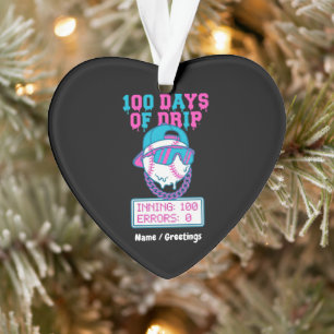 100 Days of Drip 0 Errors Baseball School Swag Ornament