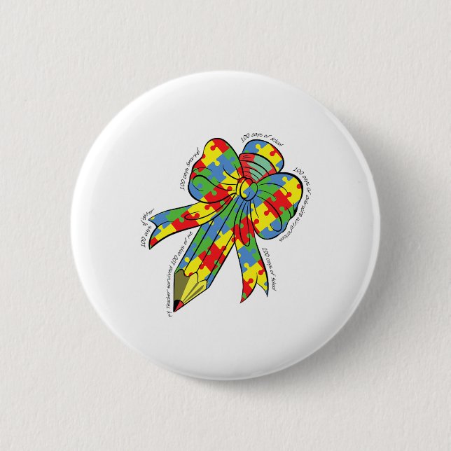 100 Days Of Embracing Autism 100th Day School Coqu Button (Front)