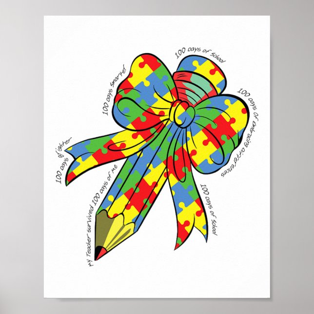 100 Days Of Embracing Autism 100th Day School Coqu Poster (Front)