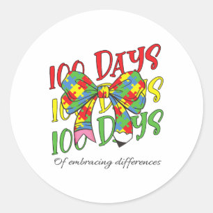 100 Days Of Embracing Autism 100th Day School Pen  Classic Round Sticker