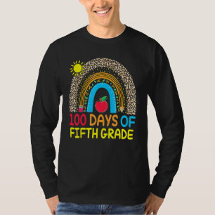 100 Days Of Fifth Grade Leopard Rainbow 100th Day T-Shirt