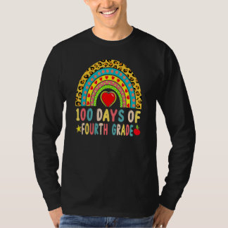 100 Days Of Fourth Grade Leopard Rainbow 100th Day T-Shirt