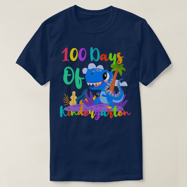 100 Days Of Kindergarten Funny Dinosaur Gift For K T-Shirt (Design Front)