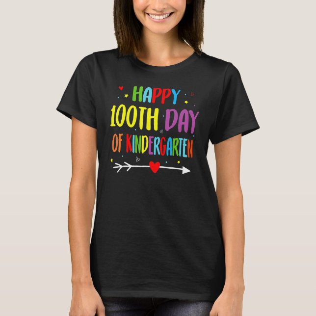100 Days Of Kindergarten - Happy 100th Day Of Scho T-Shirt (Front)