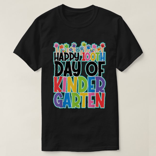 100 Days Of Kindergarten Happy 100th Day Of School T-Shirt (Design Front)