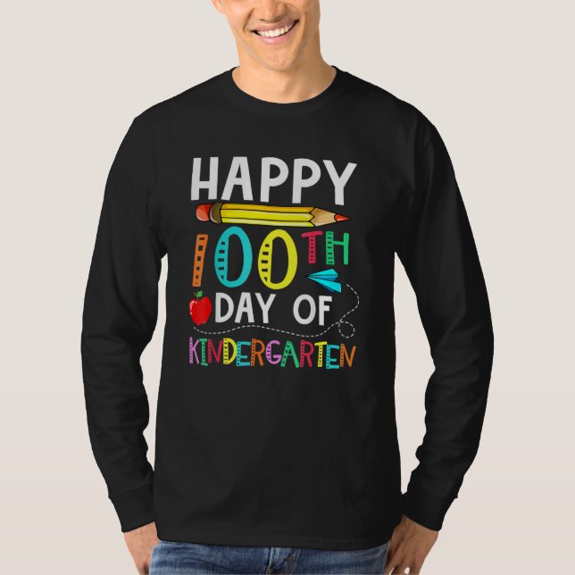 100 Days Of Kindergarten Happy 100th Day Of School T-Shirt (Front)