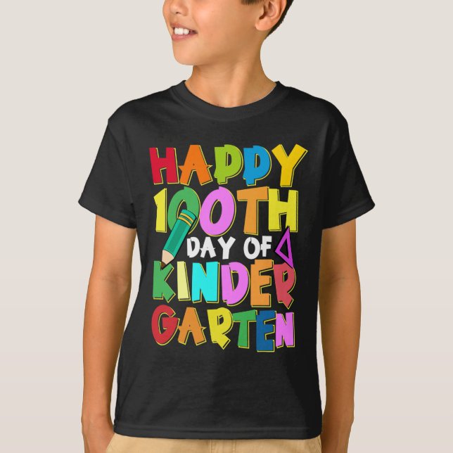 100 Days Of Kindergarten Kids 100th Day Of School  T-Shirt (Front)