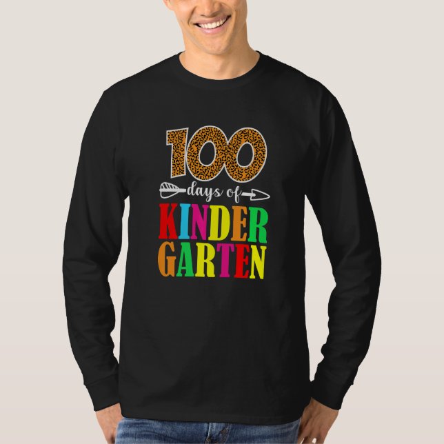 100 Days Of Kindergarten Leopard  100 Days Of Scho T-Shirt (Front)
