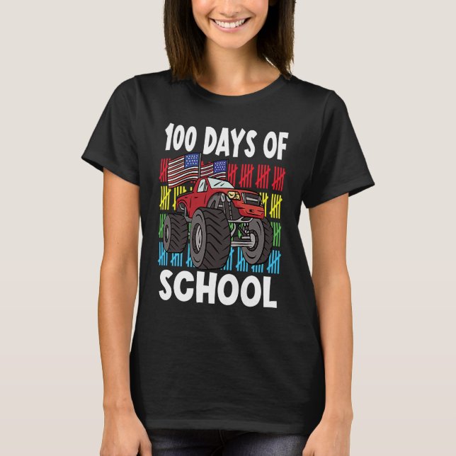 100 Days Of Kindergarten Mosnter Trucks  1 T-Shirt (Front)