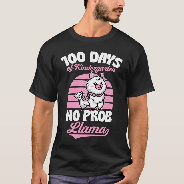 100 Days Of Kindergarten No Prob Llama Cute Animal T-Shirt (Front)