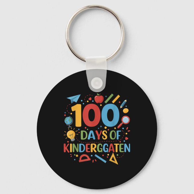 100 Days Of Kindergarten School 100th Days Of Keychain (Front)