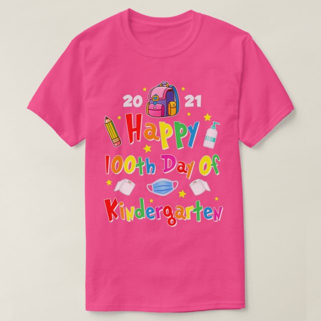 100 Days Of Kindergarten School Gift Students Teac T-Shirt (Design Front)