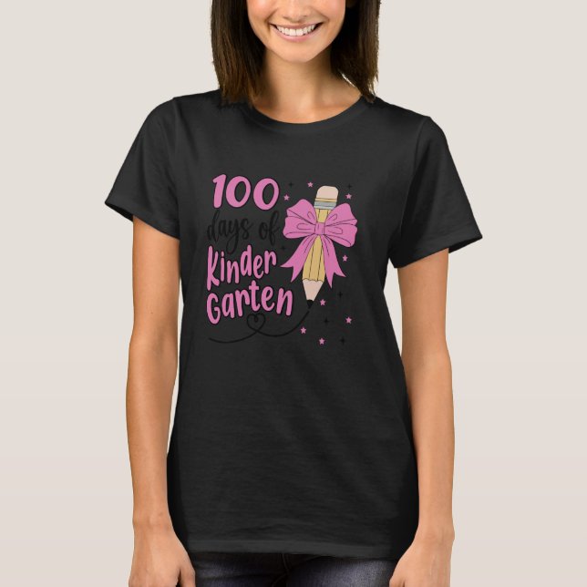 100 Days of Kindergarten School Girls Coquette Pen T-Shirt (Front)