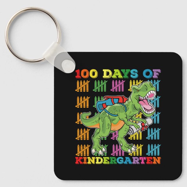 100 Days Of Kindergarten T Rex Dinosaur School Keychain (Front)