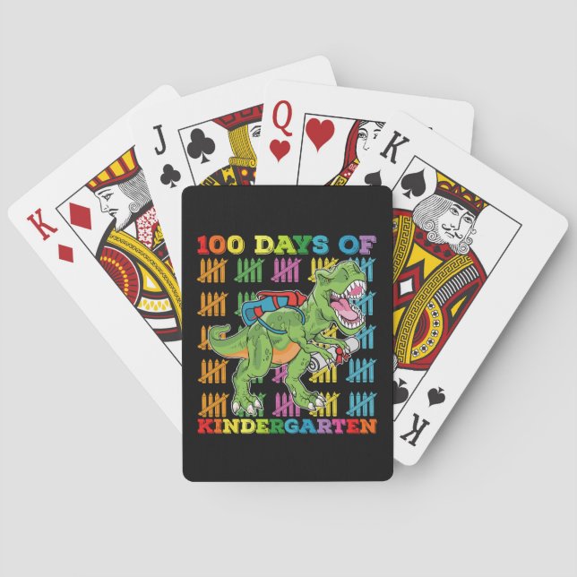 100 Days Of Kindergarten T Rex Dinosaur School Poker Cards (Back)