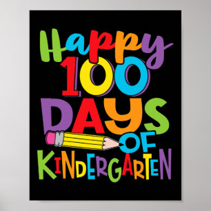 100 Days Of Kindergarten Teacher And Kids Colorful Poster