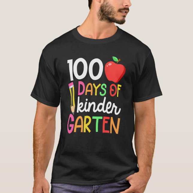 100 Days Of Kindergarten Teacher Student 100th Day T-Shirt (Front)