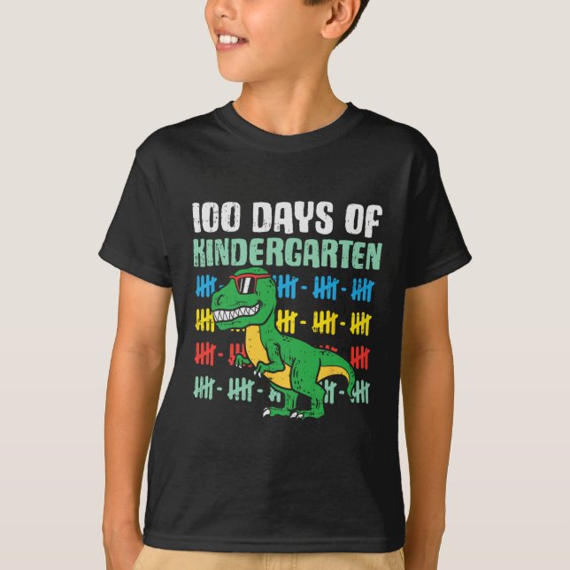 100 Days Of Kindergarten Trex Dinosaur 100th Day S T-Shirt (Front)