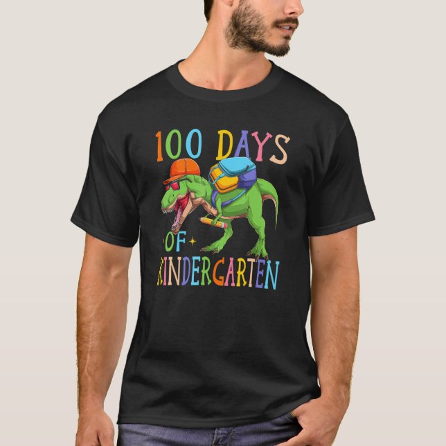 100 Days Of Kindergarten TRex Dinosaur Kindergartn T-Shirt (Front)