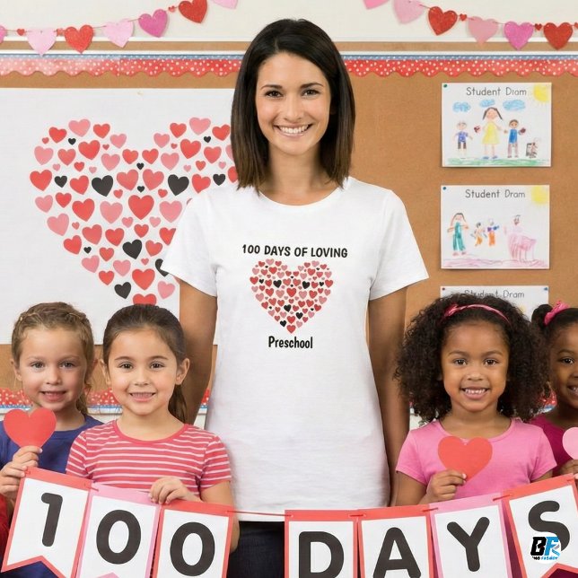 100 Days of Loving Preschool Heart 100th Day Schoo T-Shirt (Creator Uploaded)