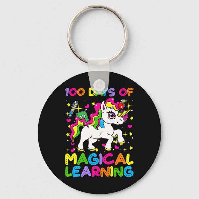 100 days of magical learning 100th day of school u keychain (Front)