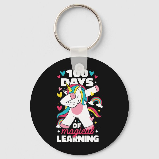 100 days of magical learning 100th day of school u keychain (Front)