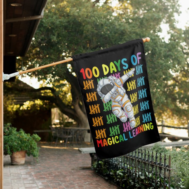 100 Days Of Magical Learning Astronaut School House Flag (In SItu)
