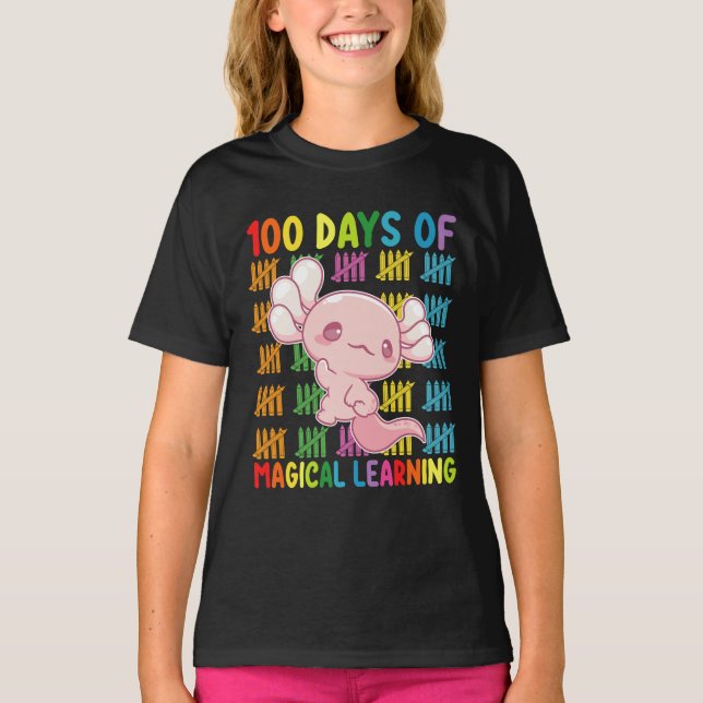 100 Days Of Magical Learning Axolotl School T-Shirt (Front)