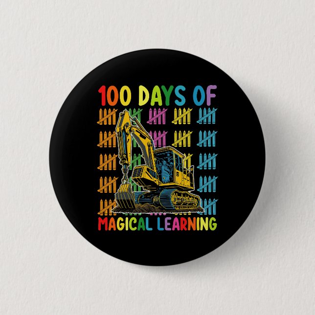 100 Days Of Magical Learning Excavator School Button (Front)