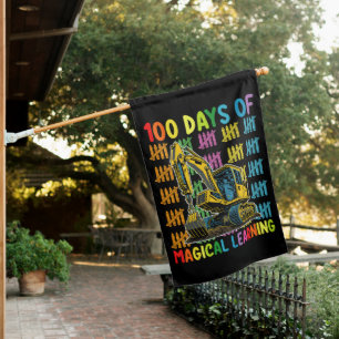 100 Days Of Magical Learning Excavator School House Flag