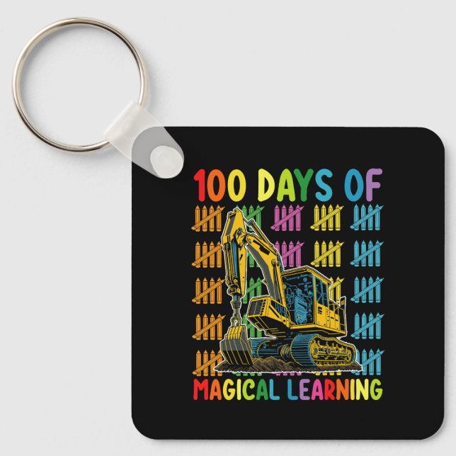 100 Days Of Magical Learning Excavator School Keychain (Front)