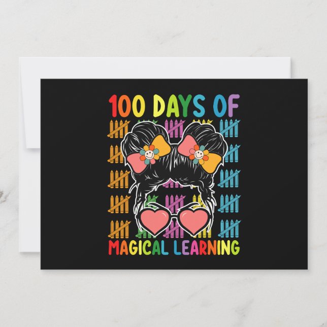 100 Days Of Magical Learning Messy Bun School Invitation (Front)