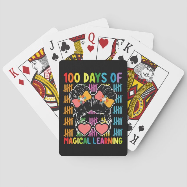 100 Days Of Magical Learning Messy Bun School Poker Cards (Back)