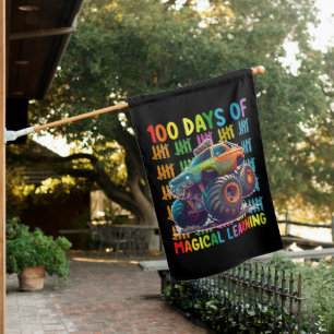 100 Days Of Magical Learning Monster Truck School House Flag