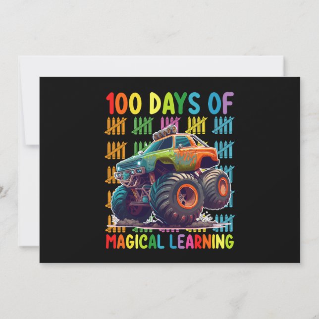 100 Days Of Magical Learning Monster Truck School Invitation (Front)