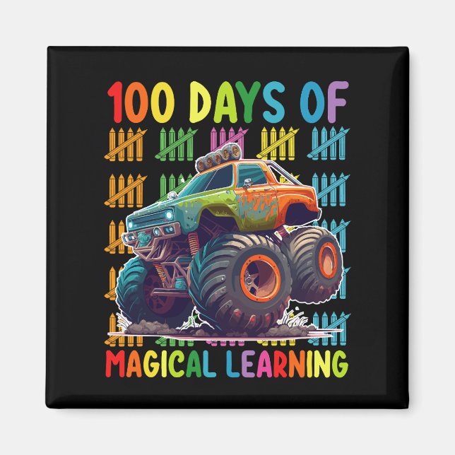 100 Days Of Magical Learning Monster Truck School Magnet (Front)